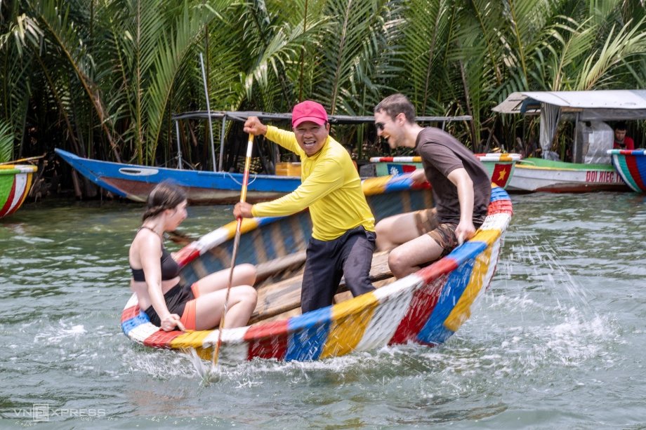 Experiencing a basket boat ride at Bay Mau Coconut Forest