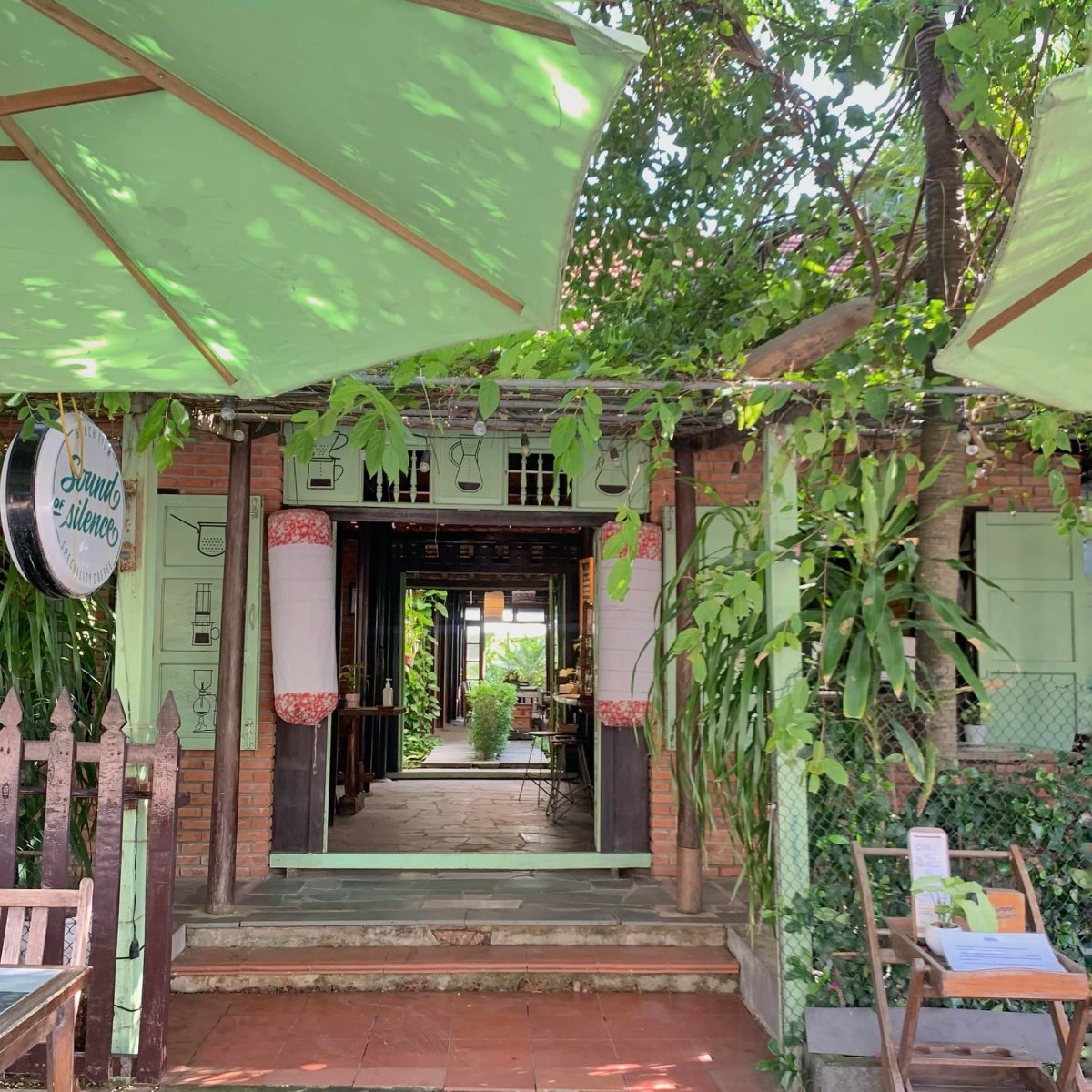 Sound Of Silence Coffee has a green entrance and quiet garden space, perfect for relaxing near Tan Thanh Beach